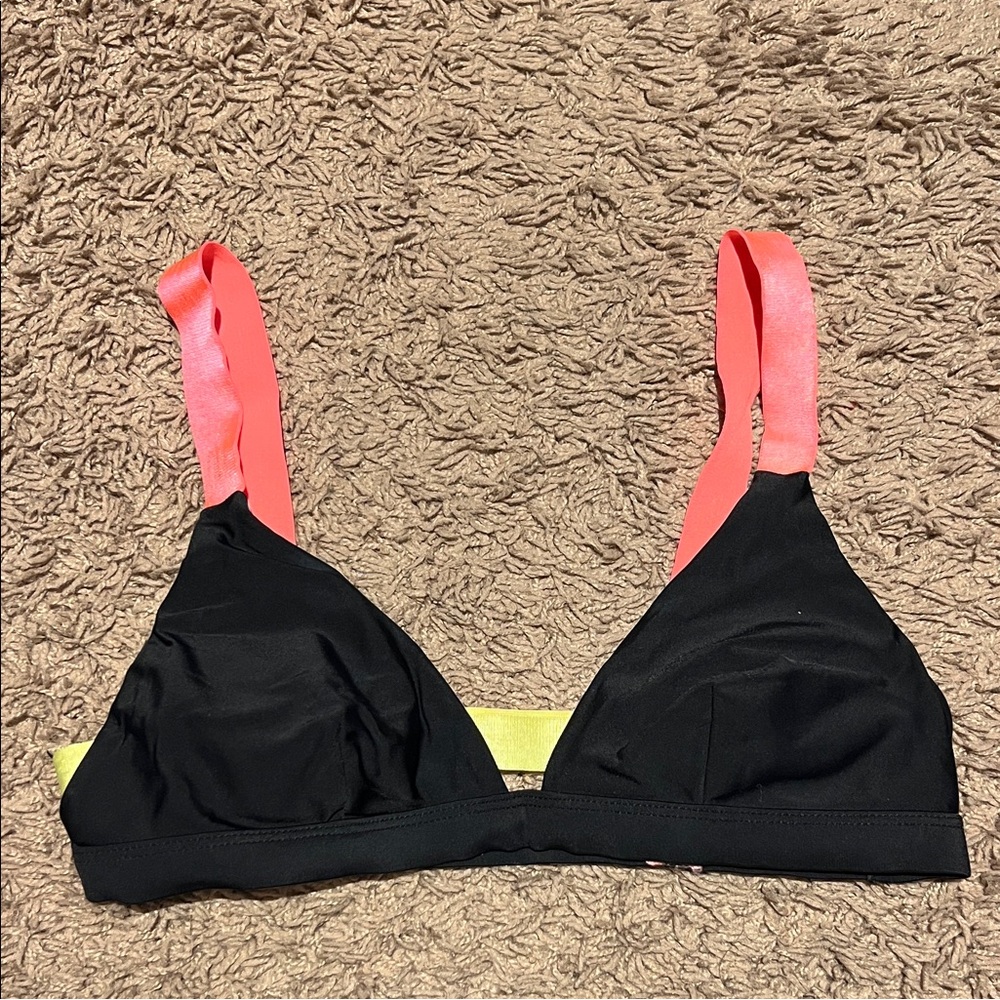Xhilaration Black Bikini Top with Pink and Yellow straps